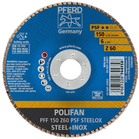 Pferd 63052 6in x 7/8in POLIFAN Flap Disc - Flat PSF Zirconia 60G 63052-PFERD